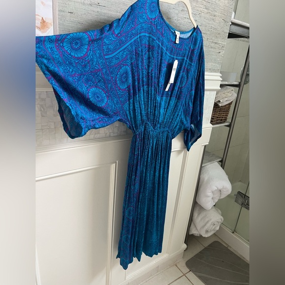 NWT new medium Anthropologie TINY Ann Marie midi dress blue drapey batik - Picture 5 of 15
